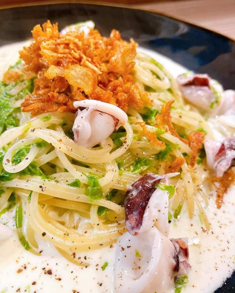 イカと九条ねぎのクリームパスタ